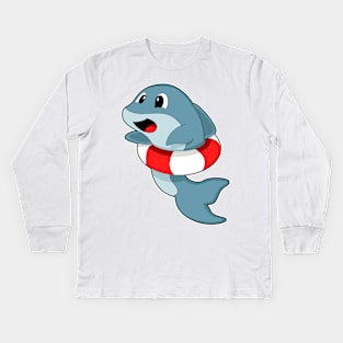 Dolphin at Swimming with Swim ring Kids Long Sleeve T-Shirt